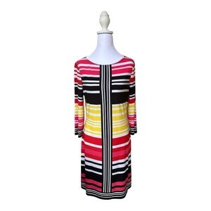 London Times Shift Dress Womens Size 8 3/4 Sleeve Color Block Vibrant Bold
